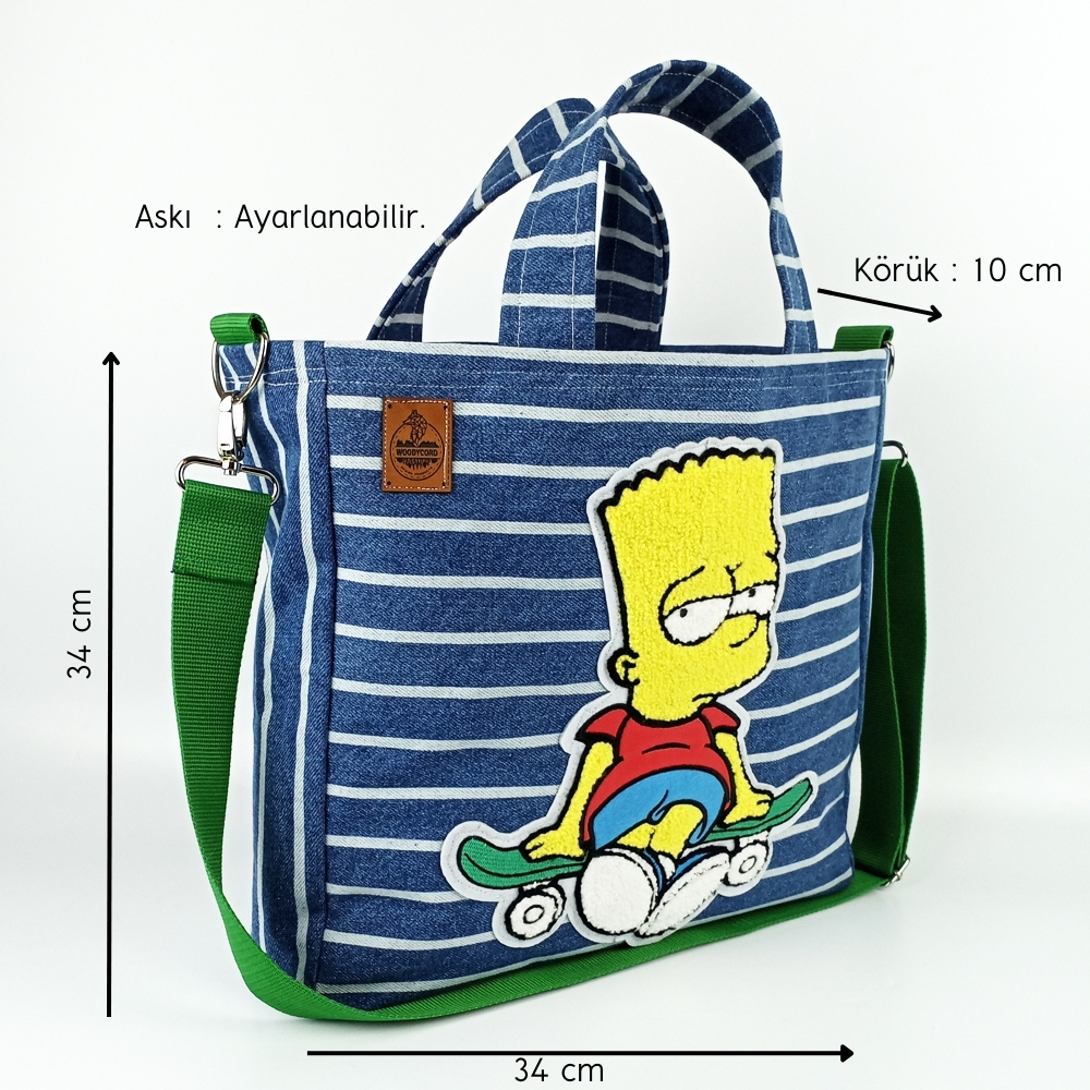 Woodycord%20Bart%20Simpson%20Tasarım%20%20Büyük%20Boy%20Denim%20Tote%20Çanta