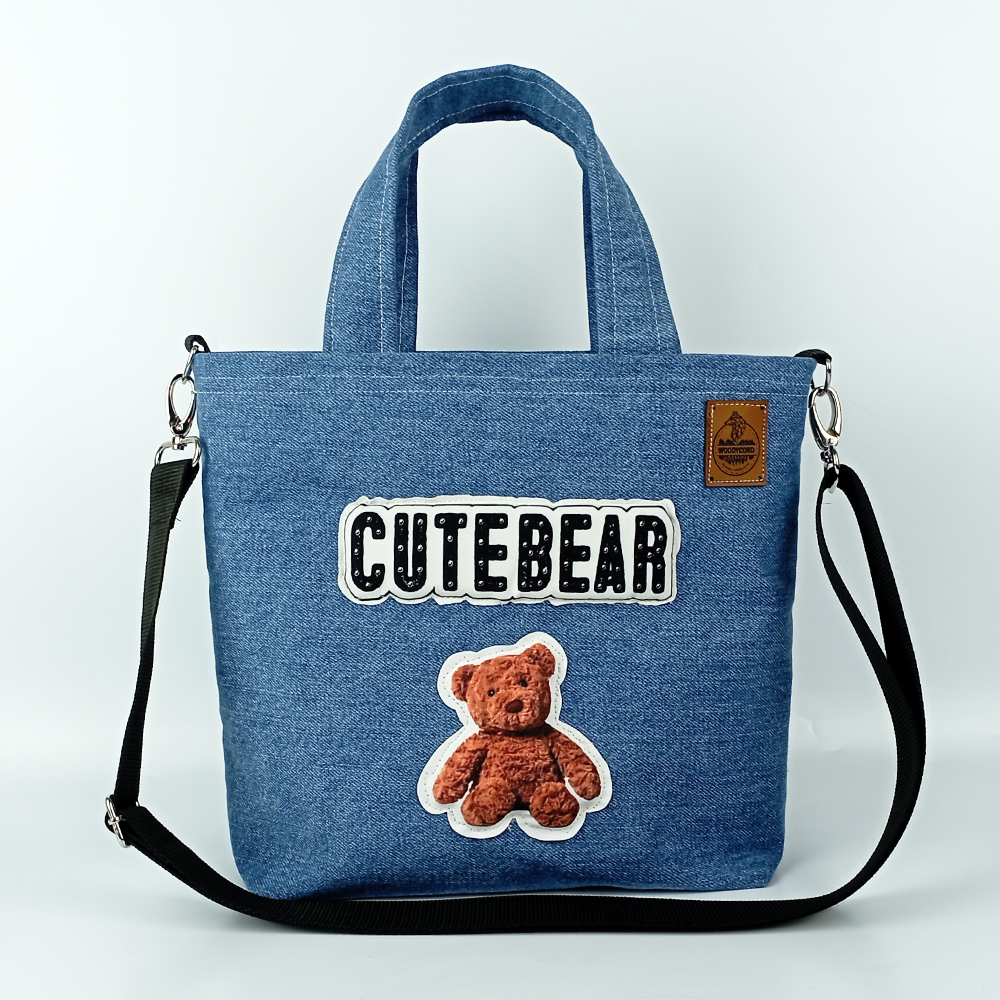 Woodycord%20Tasarım%20%20Cute%20Bear%20Denim%20Tote%20Çanta