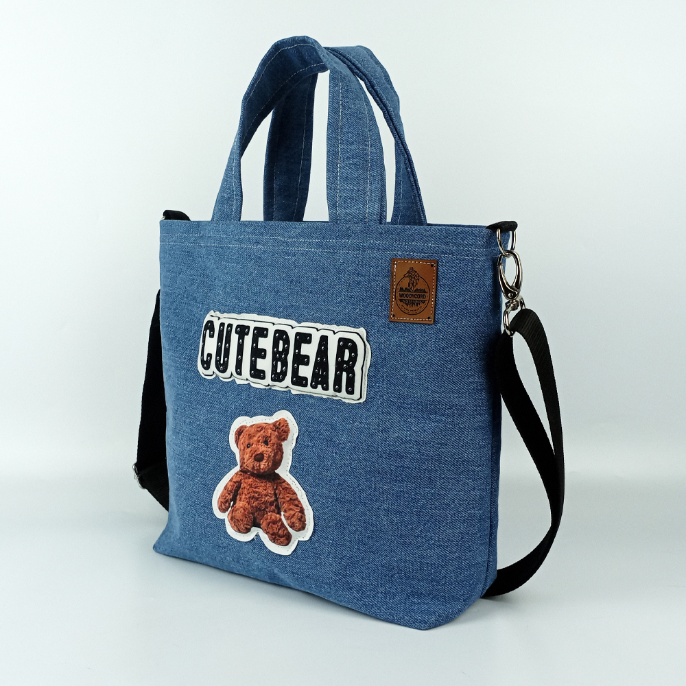 Woodycord%20Tasarım%20%20Cute%20Bear%20Denim%20Tote%20Çanta