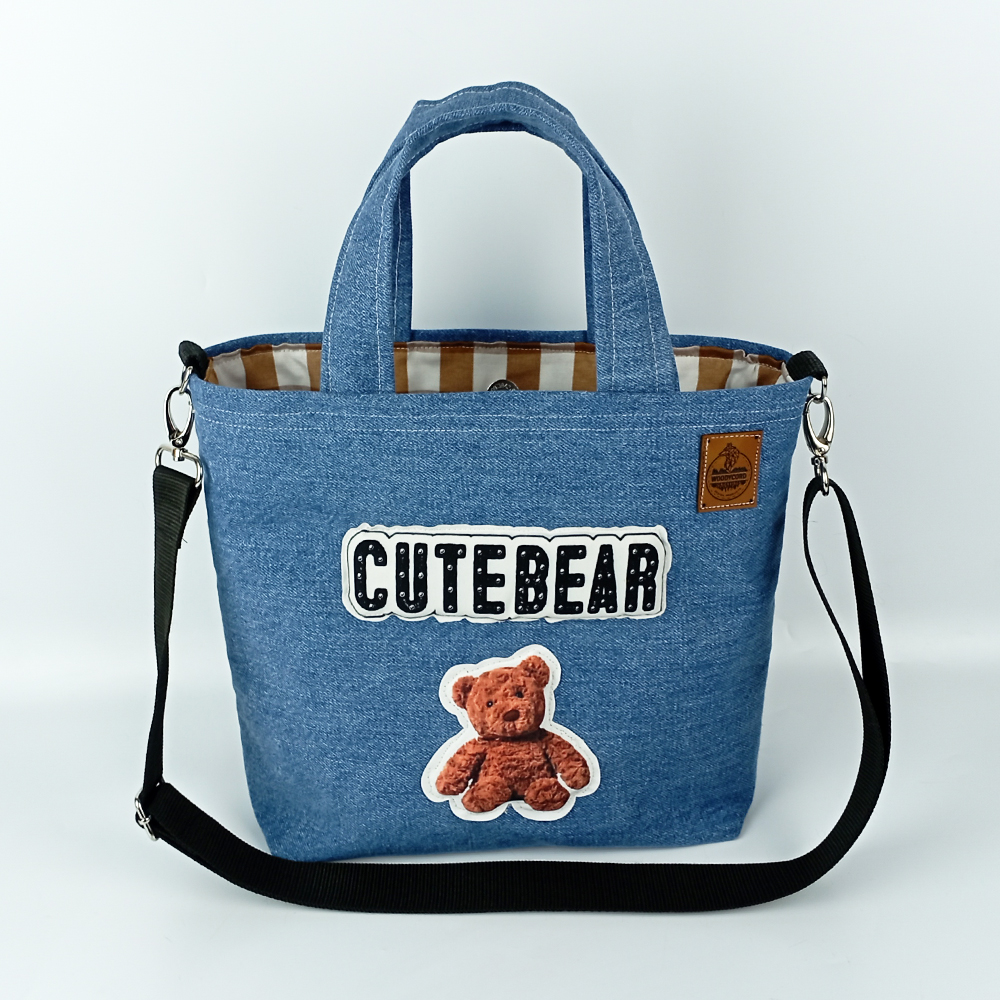 Woodycord%20Tasarım%20%20Cute%20Bear%20Denim%20Tote%20Çanta