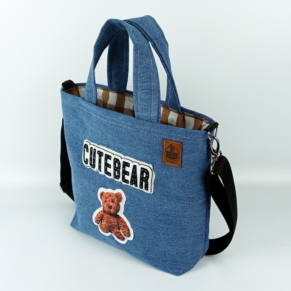 Woodycord%20Tasarım%20%20Cute%20Bear%20Denim%20Tote%20Çanta