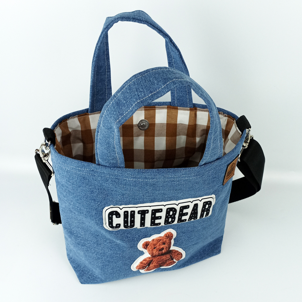 Woodycord%20Tasarım%20%20Cute%20Bear%20Denim%20Tote%20Çanta