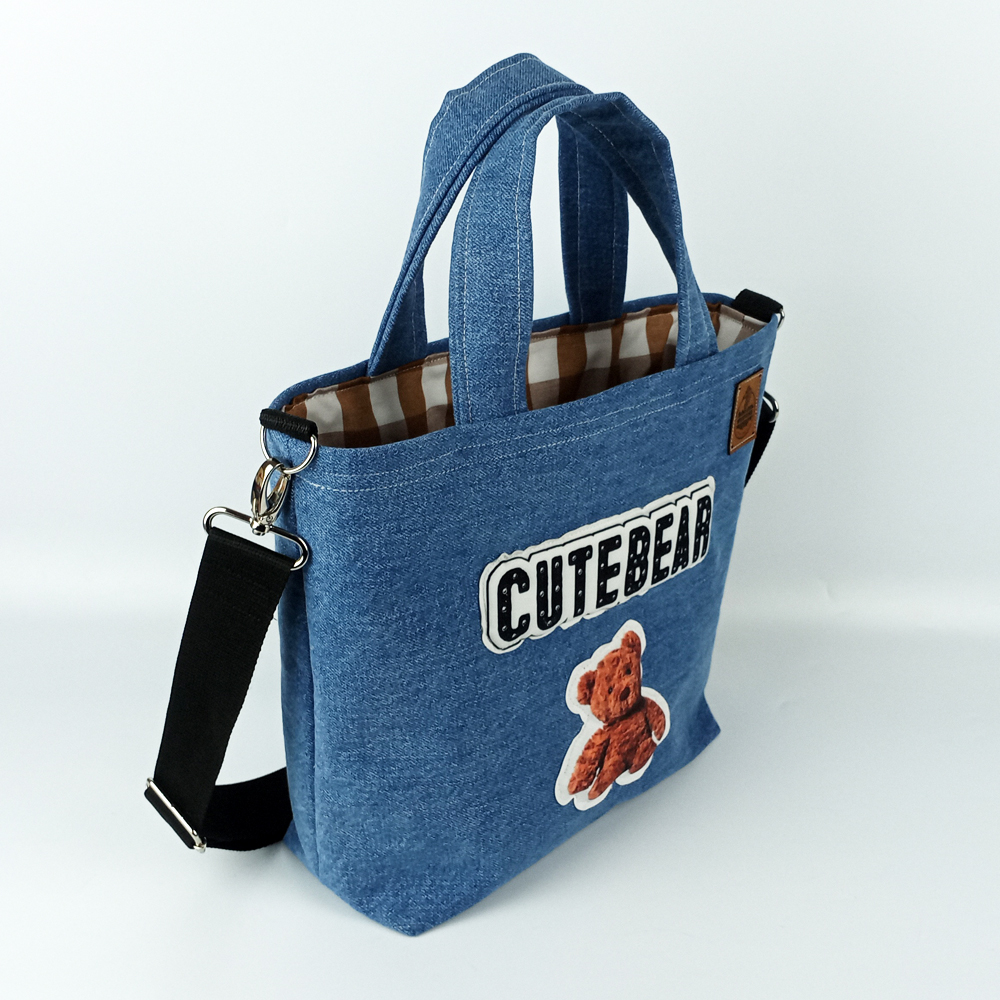 Woodycord%20Tasarım%20%20Cute%20Bear%20Denim%20Tote%20Çanta