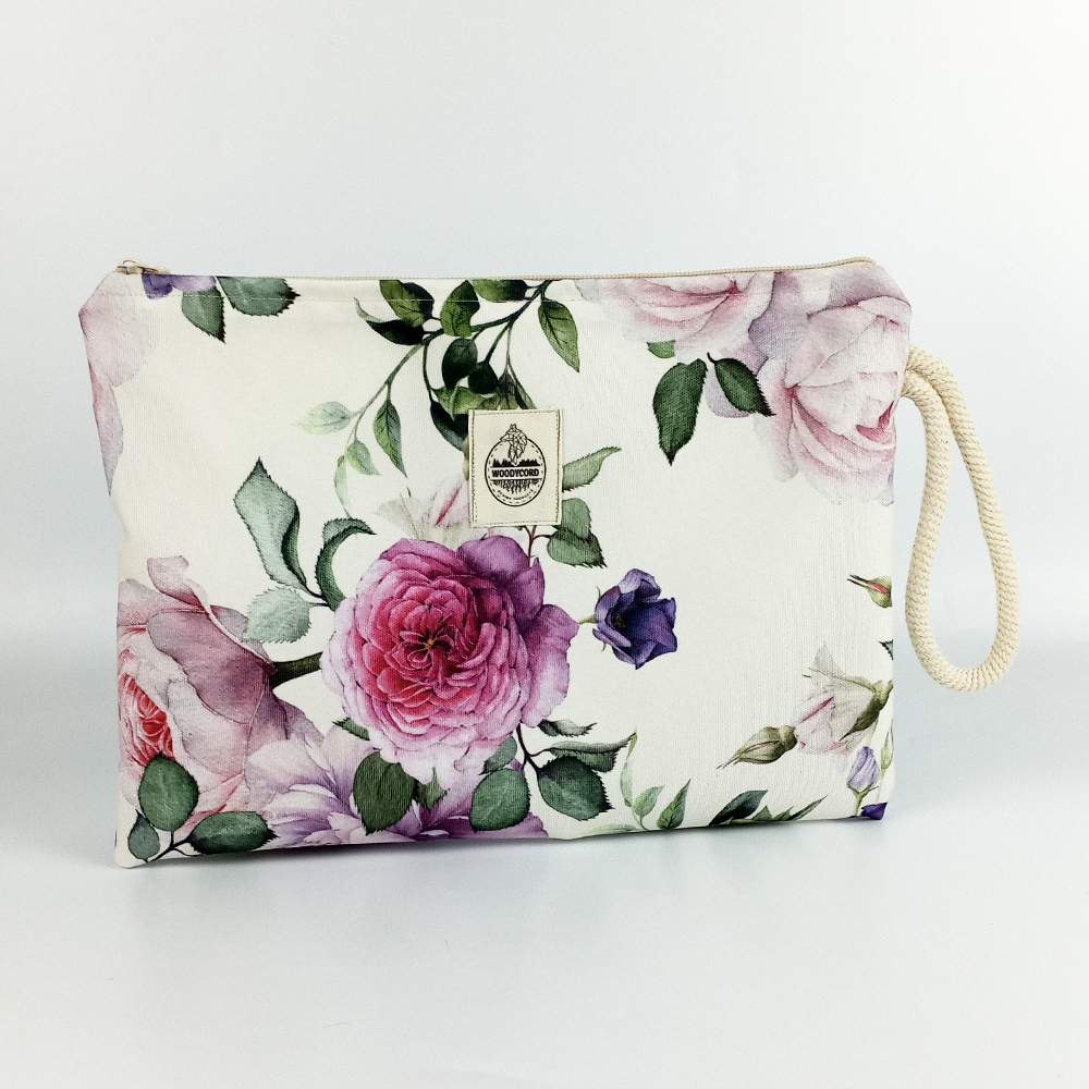 Pembe%20ve%20Mor%20Gül%20Desenli%20Su%20Geçirmez%20Makyaj%20Çantası%20-%20Clutch%20Çanta