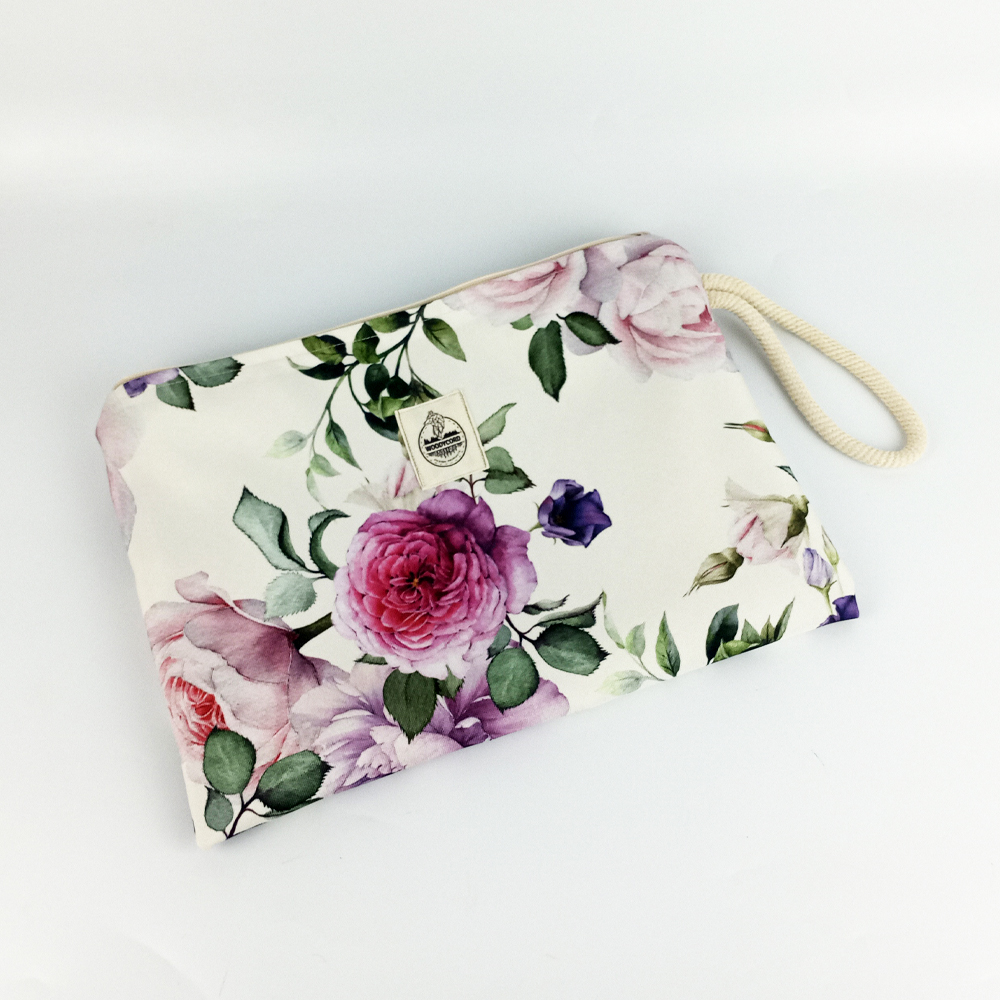 Pembe%20ve%20Mor%20Gül%20Desenli%20Su%20Geçirmez%20Makyaj%20Çantası%20-%20Clutch%20Çanta