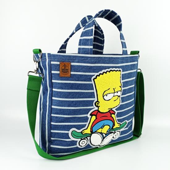 Woodycord Bart Simpson Tasarım  Büyük Boy Denim Tote Çanta