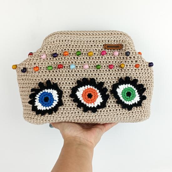 Woodycord El Örgüsü Burslu Clutch Çanta Göz